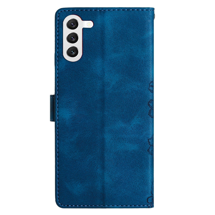 For Samsung Galaxy S24 5G Cherry Blossom Butterfly Skin Feel Embossed PU Phone Case(Blue) - HoMEdemic™ 