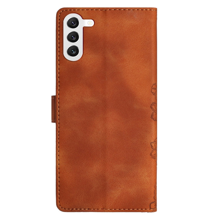 For Samsung Galaxy S24 5G Cherry Blossom Butterfly Skin Feel Embossed PU Phone Case(Brown) - HoMEdemic™ 