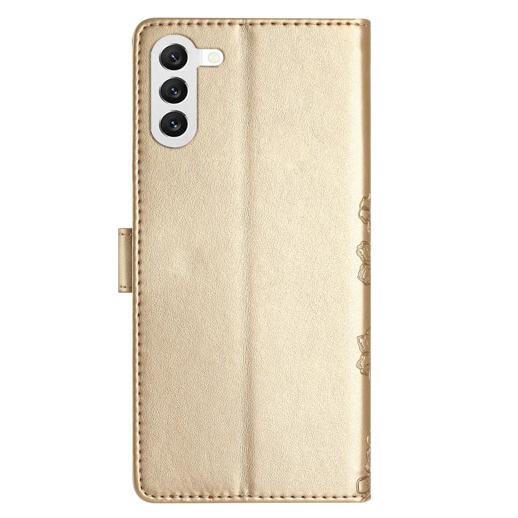 For Samsung Galaxy S24 5G Cherry Blossom Butterfly Skin Feel Embossed PU Phone Case(Gold) - HoMEdemic™ 