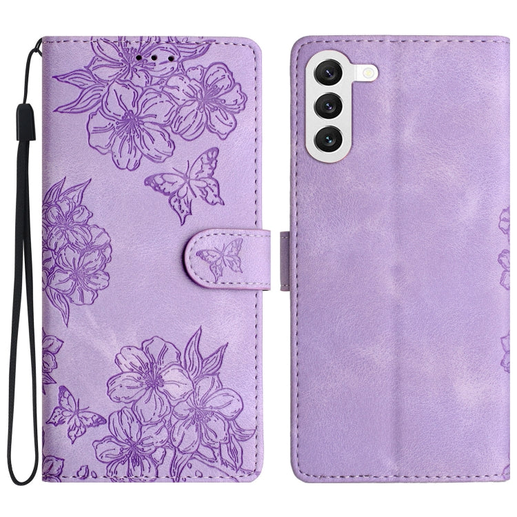 For Samsung Galaxy S24 5G Cherry Blossom Butterfly Skin Feel Embossed PU Phone Case(Purple) - HoMEdemic™ 