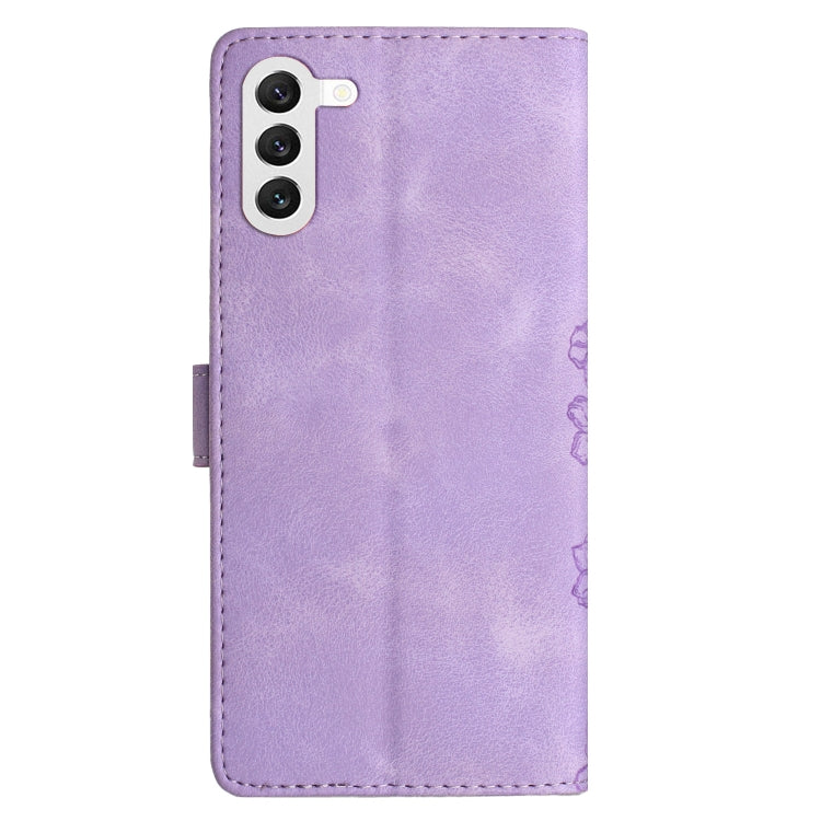For Samsung Galaxy S24 5G Cherry Blossom Butterfly Skin Feel Embossed PU Phone Case(Purple) - HoMEdemic™ 
