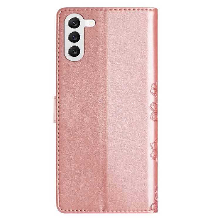 For Samsung Galaxy S24 5G Cherry Blossom Butterfly Skin Feel Embossed PU Phone Case(Rose Gold) - HoMEdemic™ 