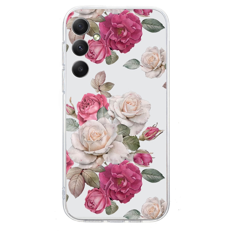 For Samsung Galaxy S24 5G Colored Drawing Pattern Transparent TPU Phone Case(Peony) - HoMEdemic™ 