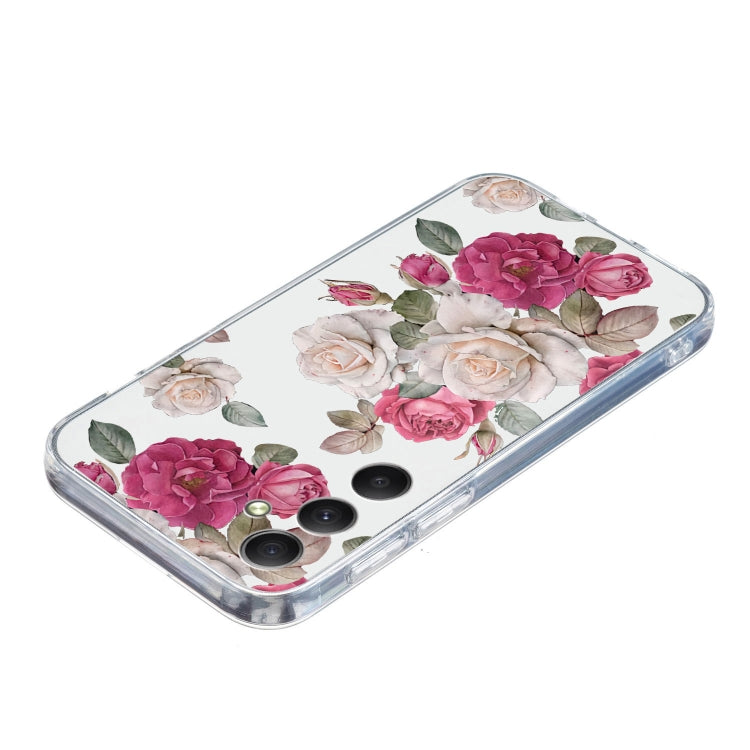 For Samsung Galaxy S24 5G Colored Drawing Pattern Transparent TPU Phone Case(Peony) - HoMEdemic™ 