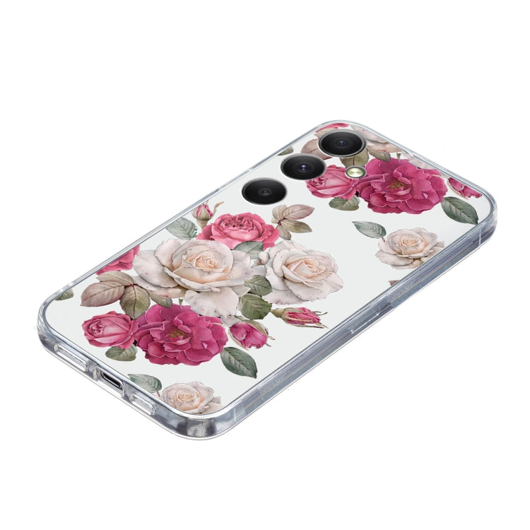 For Samsung Galaxy S24 5G Colored Drawing Pattern Transparent TPU Phone Case(Peony) - HoMEdemic™ 