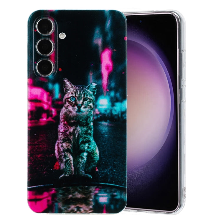For Samsung Galaxy S24 5G Colorful Painting Pattern TPU Phone Case(Traffic Light Cat) - HoMEdemic™ 