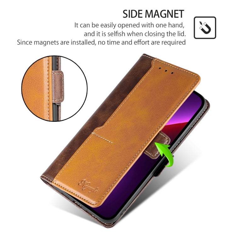 For Samsung Galaxy S24 5G Contrast Color Side Buckle Leather Phone Case(Dark Brown + Gold) - HoMEdemic™ 