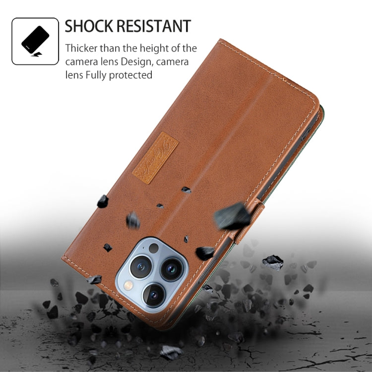 For Samsung Galaxy S24 5G Contrast Color Side Buckle Leather Phone Case(Light Brown + Green) - HoMEdemic™ 