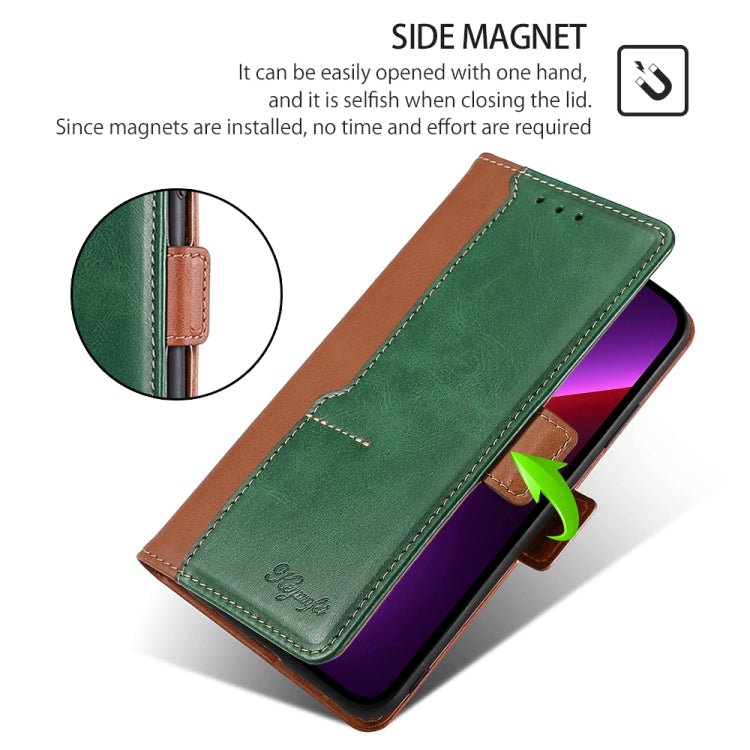 For Samsung Galaxy S24 5G Contrast Color Side Buckle Leather Phone Case(Light Brown + Green) - HoMEdemic™ 