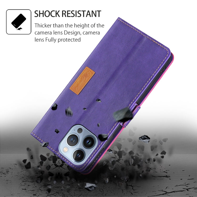For Samsung Galaxy S24 5G Contrast Color Side Buckle Leather Phone Case(Purple + Rose Red) - HoMEdemic™ 
