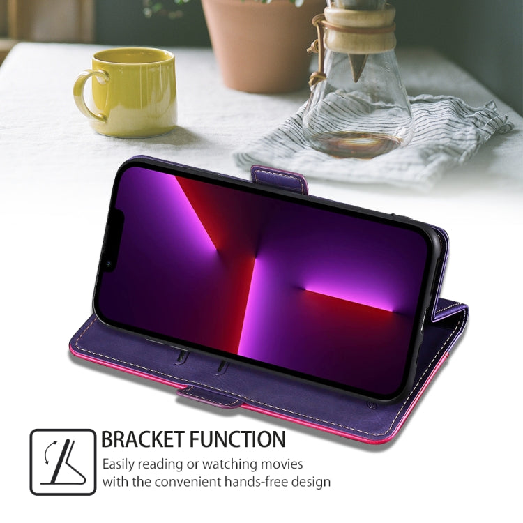 For Samsung Galaxy S24 5G Contrast Color Side Buckle Leather Phone Case(Purple + Rose Red) - HoMEdemic™ 