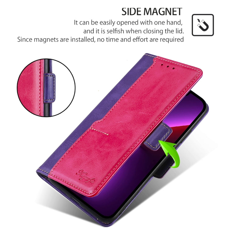 For Samsung Galaxy S24 5G Contrast Color Side Buckle Leather Phone Case(Purple + Rose Red) - HoMEdemic™ 
