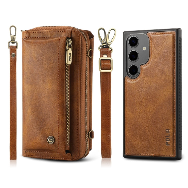 For Samsung Galaxy S24 5G Crossbody Multi-functional Zipper Wallet Leather Phone Case(Brown) - HoMEdemic™ 