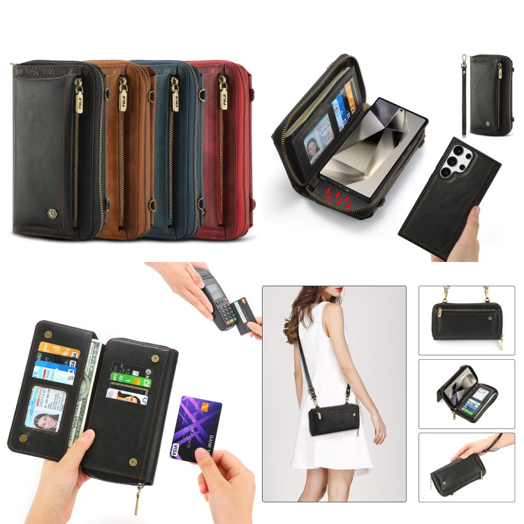 For Samsung Galaxy S24 5G Crossbody Multi-functional Zipper Wallet Leather Phone Case(Green) - HoMEdemic™ 