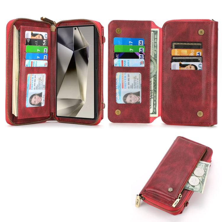 For Samsung Galaxy S24 5G Crossbody Multi-functional Zipper Wallet Leather Phone Case(Red) - HoMEdemic™ 