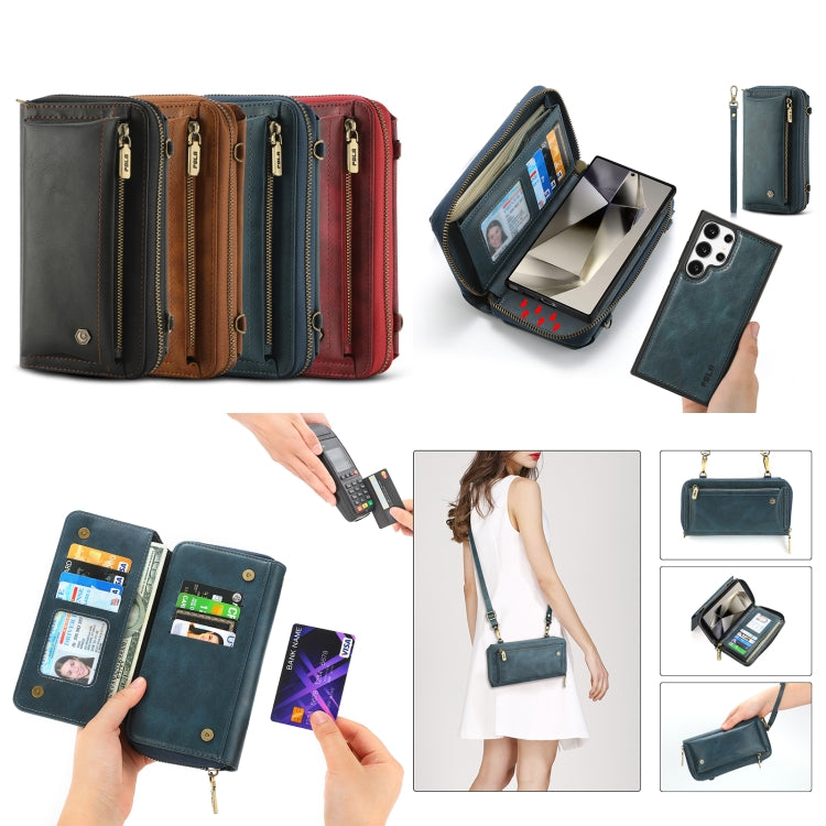 For Samsung Galaxy S24 5G Crossbody Multi-functional Zipper Wallet Leather Phone Case(Red) - HoMEdemic™ 