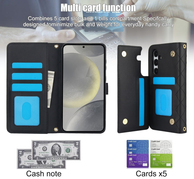 For Samsung Galaxy S24 5G Crossbody Multifunction Rhombic Leather Phone Case(Black) - HoMEdemic™ 