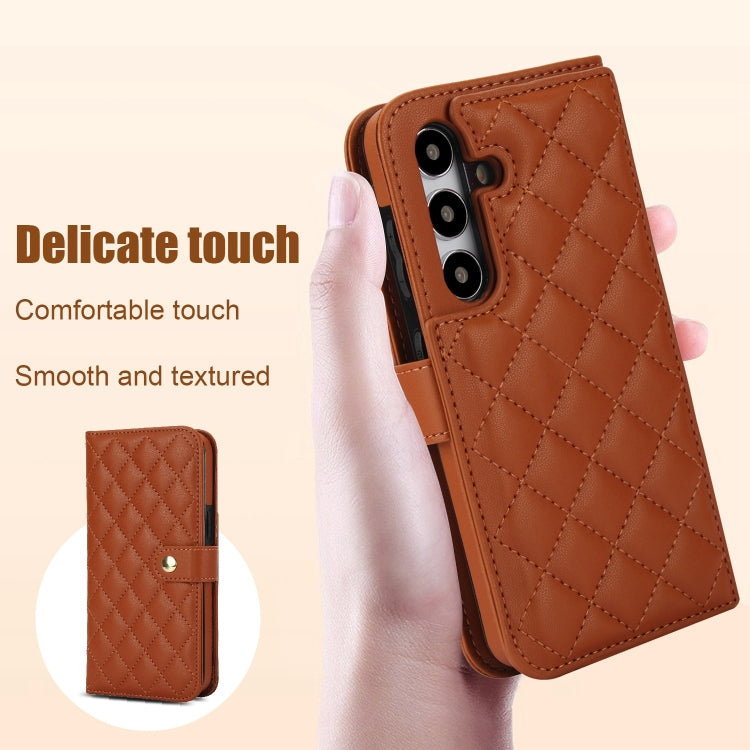 For Samsung Galaxy S24 5G Crossbody Multifunction Rhombic Leather Phone Case(Brown) - HoMEdemic™ 