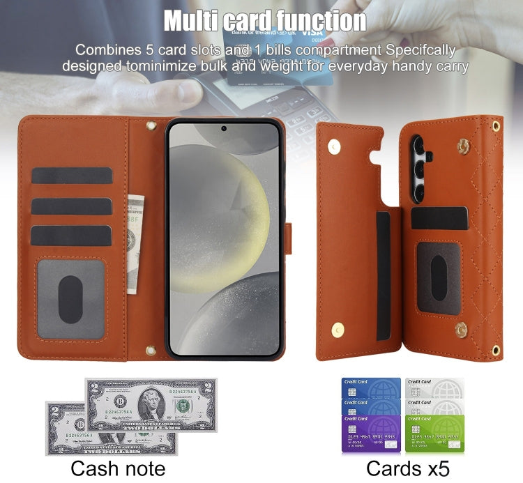 For Samsung Galaxy S24 5G Crossbody Multifunction Rhombic Leather Phone Case(Brown) - HoMEdemic™ 