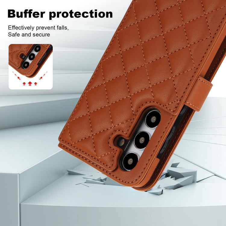 For Samsung Galaxy S24 5G Crossbody Multifunction Rhombic Leather Phone Case(Brown) - HoMEdemic™ 