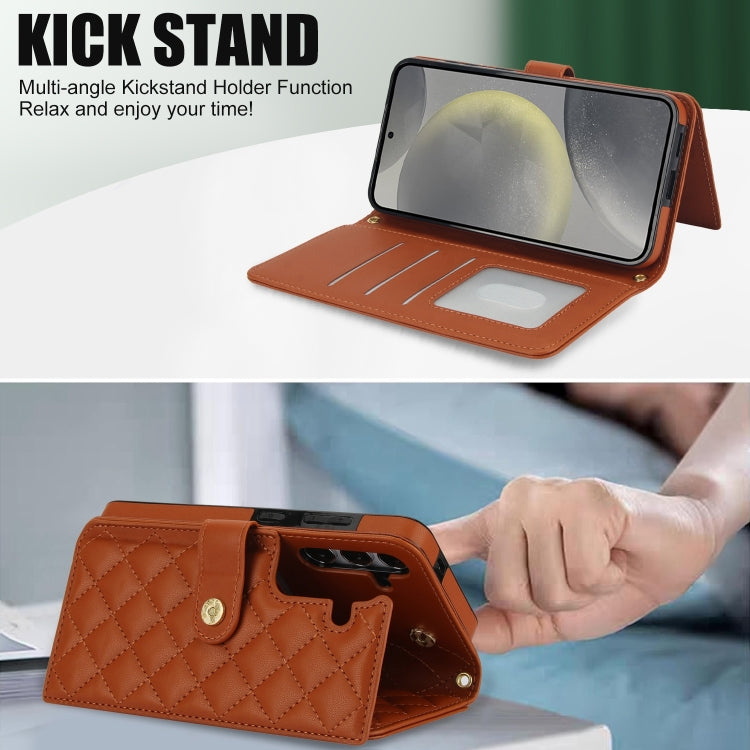 For Samsung Galaxy S24 5G Crossbody Multifunction Rhombic Leather Phone Case(Brown) - HoMEdemic™ 