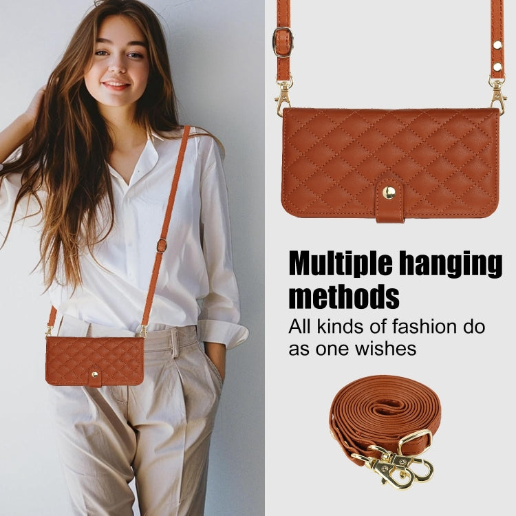 For Samsung Galaxy S24 5G Crossbody Multifunction Rhombic Leather Phone Case(Brown) - HoMEdemic™ 