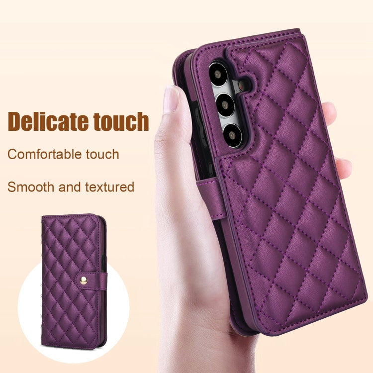 For Samsung Galaxy S24 5G Crossbody Multifunction Rhombic Leather Phone Case(Dark Purple) - HoMEdemic™ 