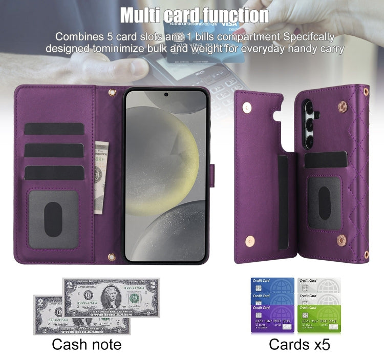 For Samsung Galaxy S24 5G Crossbody Multifunction Rhombic Leather Phone Case(Dark Purple) - HoMEdemic™ 