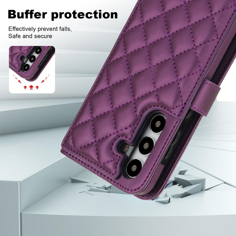 For Samsung Galaxy S24 5G Crossbody Multifunction Rhombic Leather Phone Case(Dark Purple) - HoMEdemic™ 