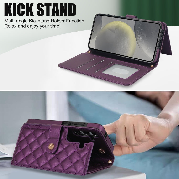 For Samsung Galaxy S24 5G Crossbody Multifunction Rhombic Leather Phone Case(Dark Purple) - HoMEdemic™ 
