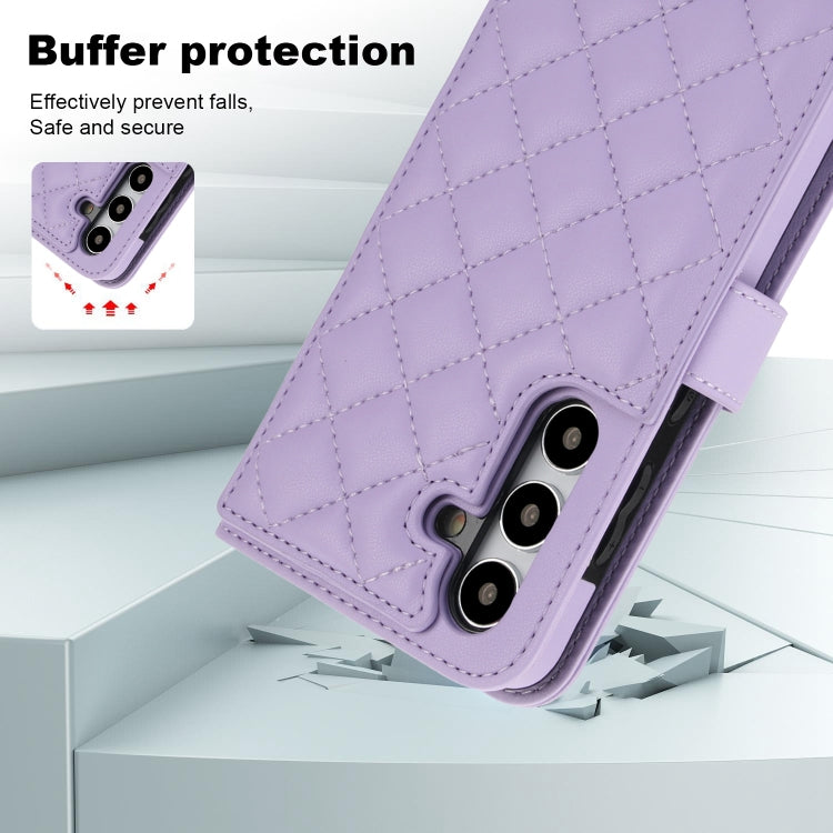 For Samsung Galaxy S24 5G Crossbody Multifunction Rhombic Leather Phone Case(Purple) - HoMEdemic™ 