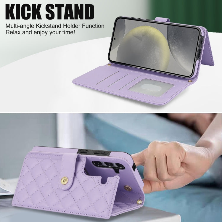 For Samsung Galaxy S24 5G Crossbody Multifunction Rhombic Leather Phone Case(Purple) - HoMEdemic™ 