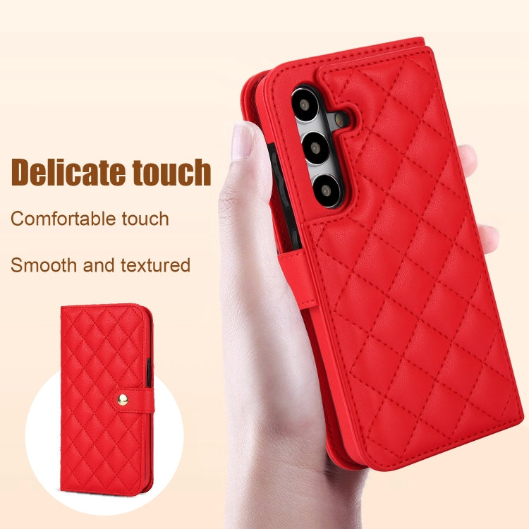 For Samsung Galaxy S24 5G Crossbody Multifunction Rhombic Leather Phone Case(Red) - HoMEdemic™ 