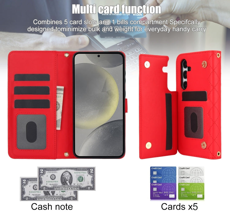 For Samsung Galaxy S24 5G Crossbody Multifunction Rhombic Leather Phone Case(Red) - HoMEdemic™ 
