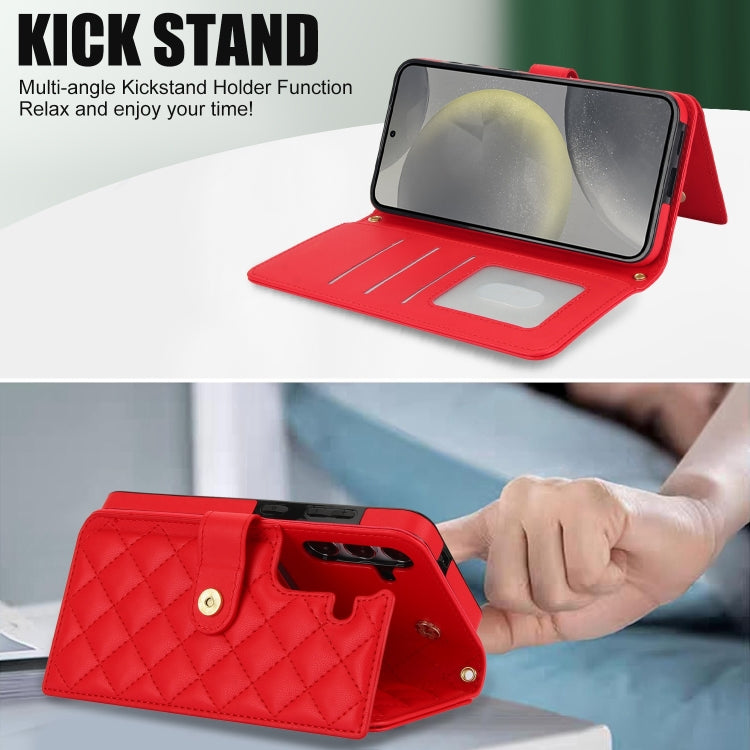 For Samsung Galaxy S24 5G Crossbody Multifunction Rhombic Leather Phone Case(Red) - HoMEdemic™ 