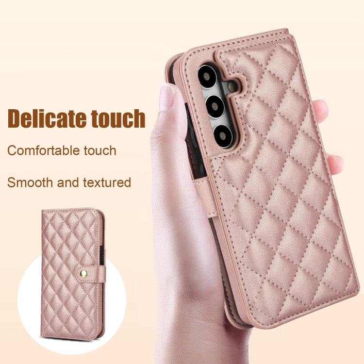 For Samsung Galaxy S24 5G Crossbody Multifunction Rhombic Leather Phone Case(Rose Gold) - HoMEdemic™ 