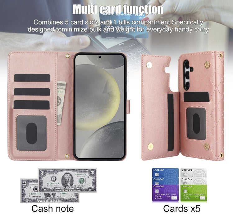 For Samsung Galaxy S24 5G Crossbody Multifunction Rhombic Leather Phone Case(Rose Gold) - HoMEdemic™ 