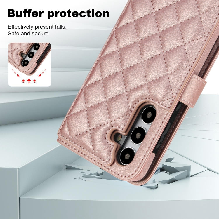 For Samsung Galaxy S24 5G Crossbody Multifunction Rhombic Leather Phone Case(Rose Gold) - HoMEdemic™ 