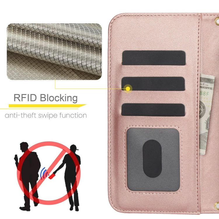 For Samsung Galaxy S24 5G Crossbody Multifunction Rhombic Leather Phone Case(Rose Gold) - HoMEdemic™ 