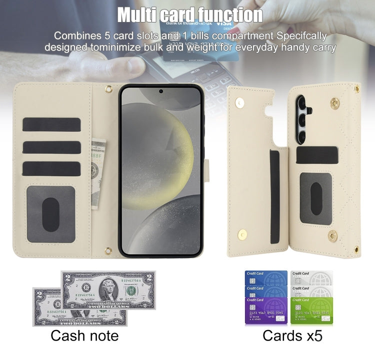 For Samsung Galaxy S24 5G Crossbody Multifunction Rhombic Leather Phone Case(White) - HoMEdemic™ 