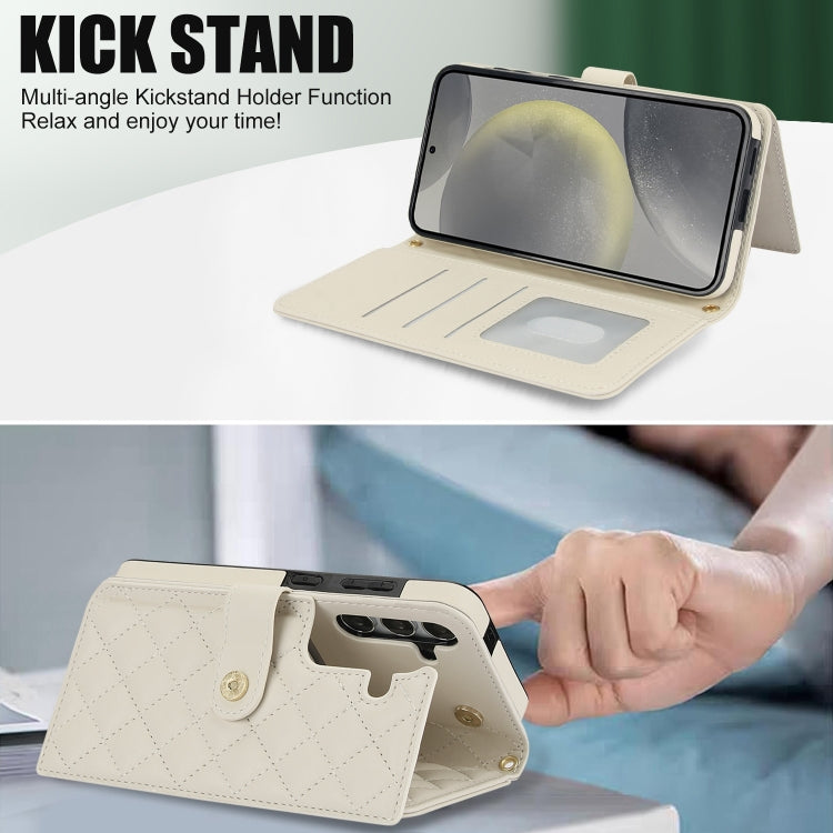 For Samsung Galaxy S24 5G Crossbody Multifunction Rhombic Leather Phone Case(White) - HoMEdemic™ 