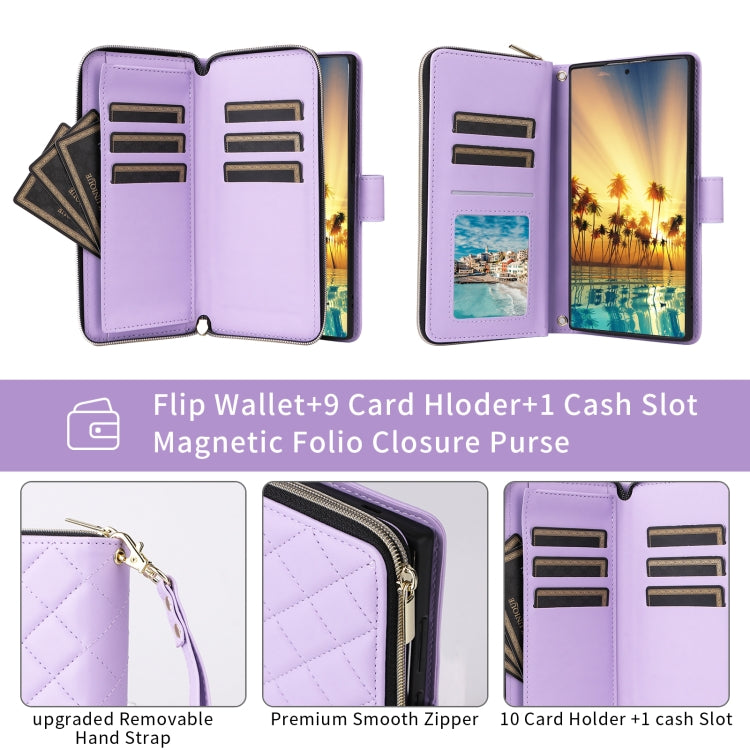 For Samsung Galaxy S24 5G Crossbody Rhombic Zipper Tower Buckle Leather Phone Case with Lanyard(Purple) - HoMEdemic™ 