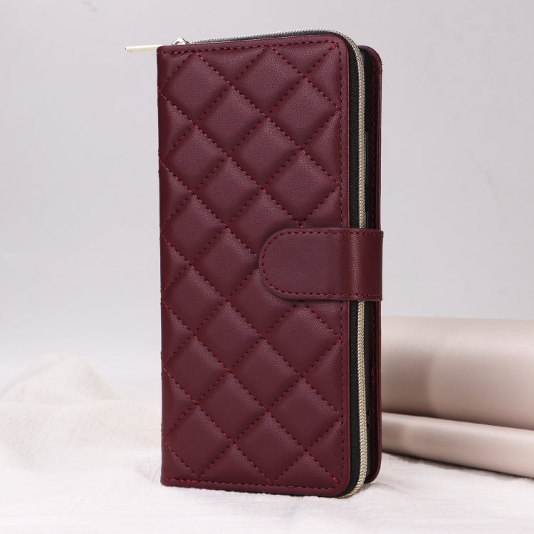 For Samsung Galaxy S24 5G Crossbody Rhombic Zipper Tower Buckle Leather Phone Case with Lanyard(Wine Red) - HoMEdemic™ 