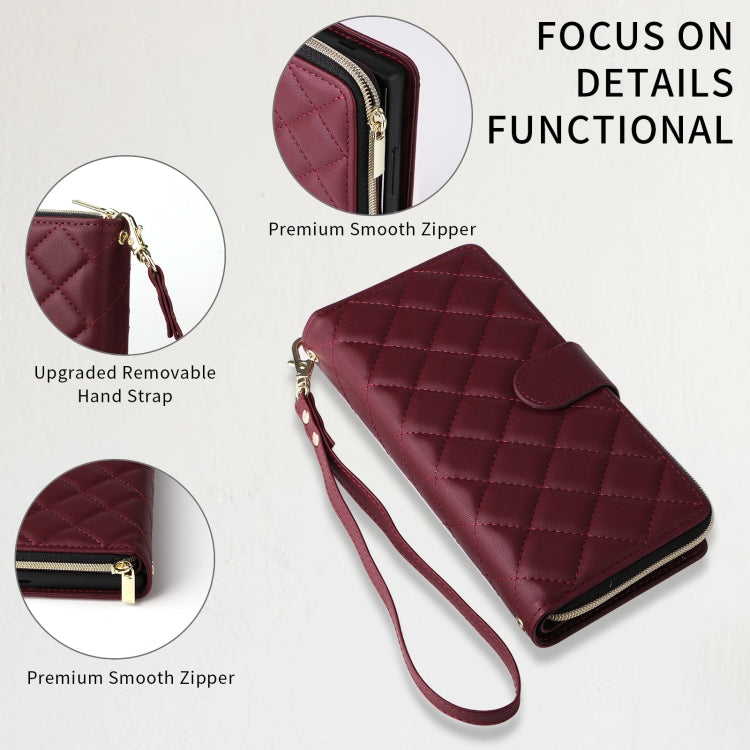 For Samsung Galaxy S24 5G Crossbody Rhombic Zipper Tower Buckle Leather Phone Case with Lanyard(Wine Red) - HoMEdemic™ 