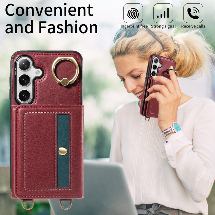 For Samsung Galaxy S24 5G Crossbodys Wallet Bag Ring Holder Leather Phone Case(Red) - HoMEdemic™ 