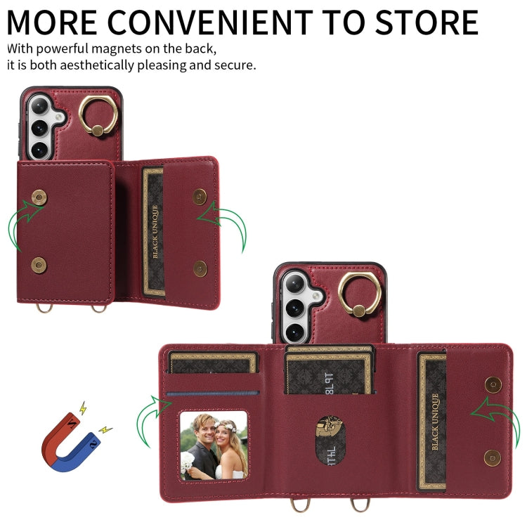 For Samsung Galaxy S24 5G Crossbodys Wallet Bag Ring Holder Leather Phone Case(Red) - HoMEdemic™ 