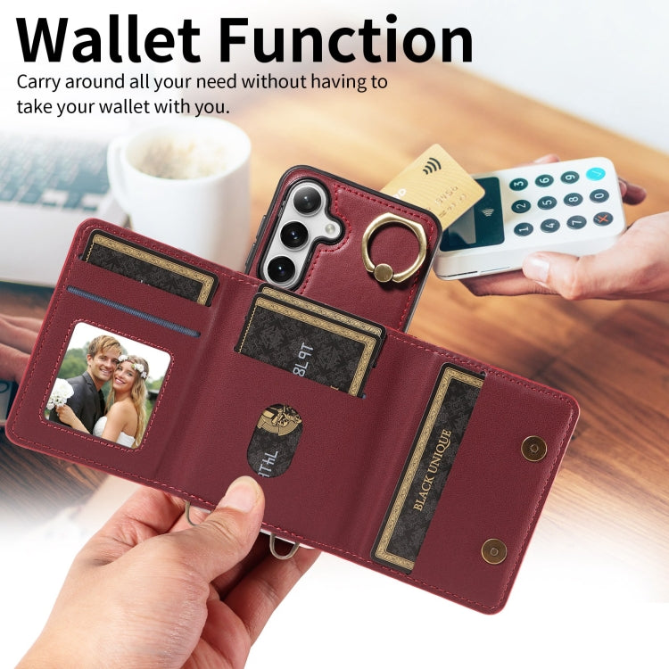 For Samsung Galaxy S24 5G Crossbodys Wallet Bag Ring Holder Leather Phone Case(Red) - HoMEdemic™ 