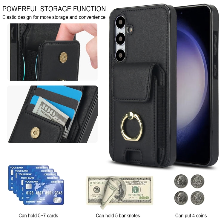 For Samsung Galaxy S24 5G Elastic Card Bag Ring Holder Phone Case(Black) - HoMEdemic™ 