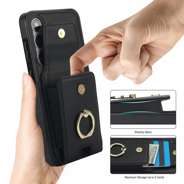 For Samsung Galaxy S24 5G Elastic Card Bag Ring Holder Phone Case(Black) - HoMEdemic™ 