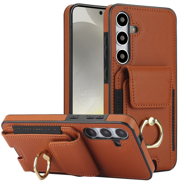 For Samsung Galaxy S24 5G Elastic Card Bag Ring Holder Phone Case(Brown) - HoMEdemic™ 